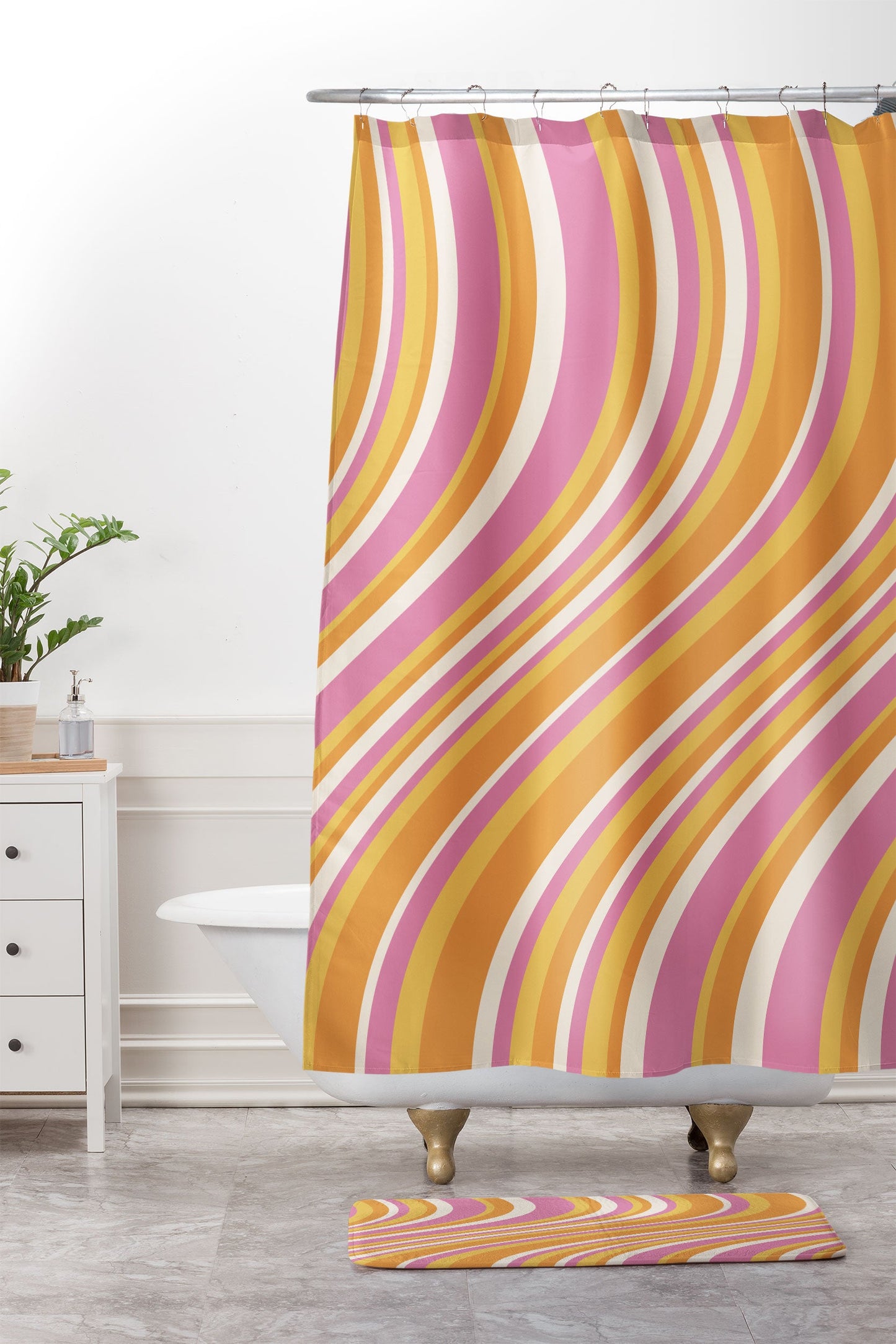 Colour Poems Wavy Retro Stripes III Memory Foam Bath Mat