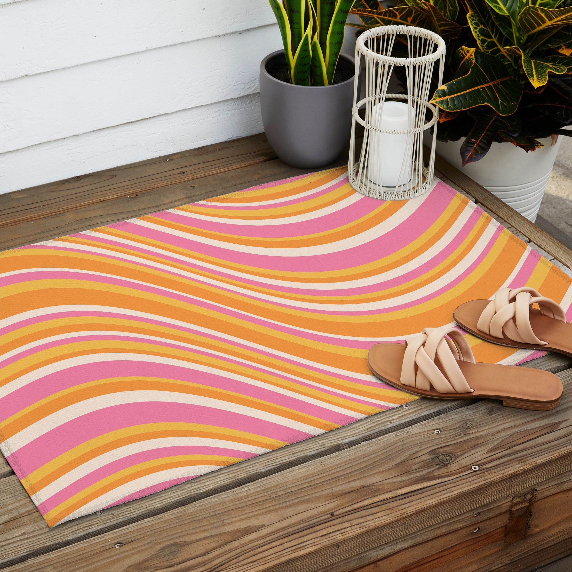 Colour Poems Wavy Retro Stripes III Outdoor Rug