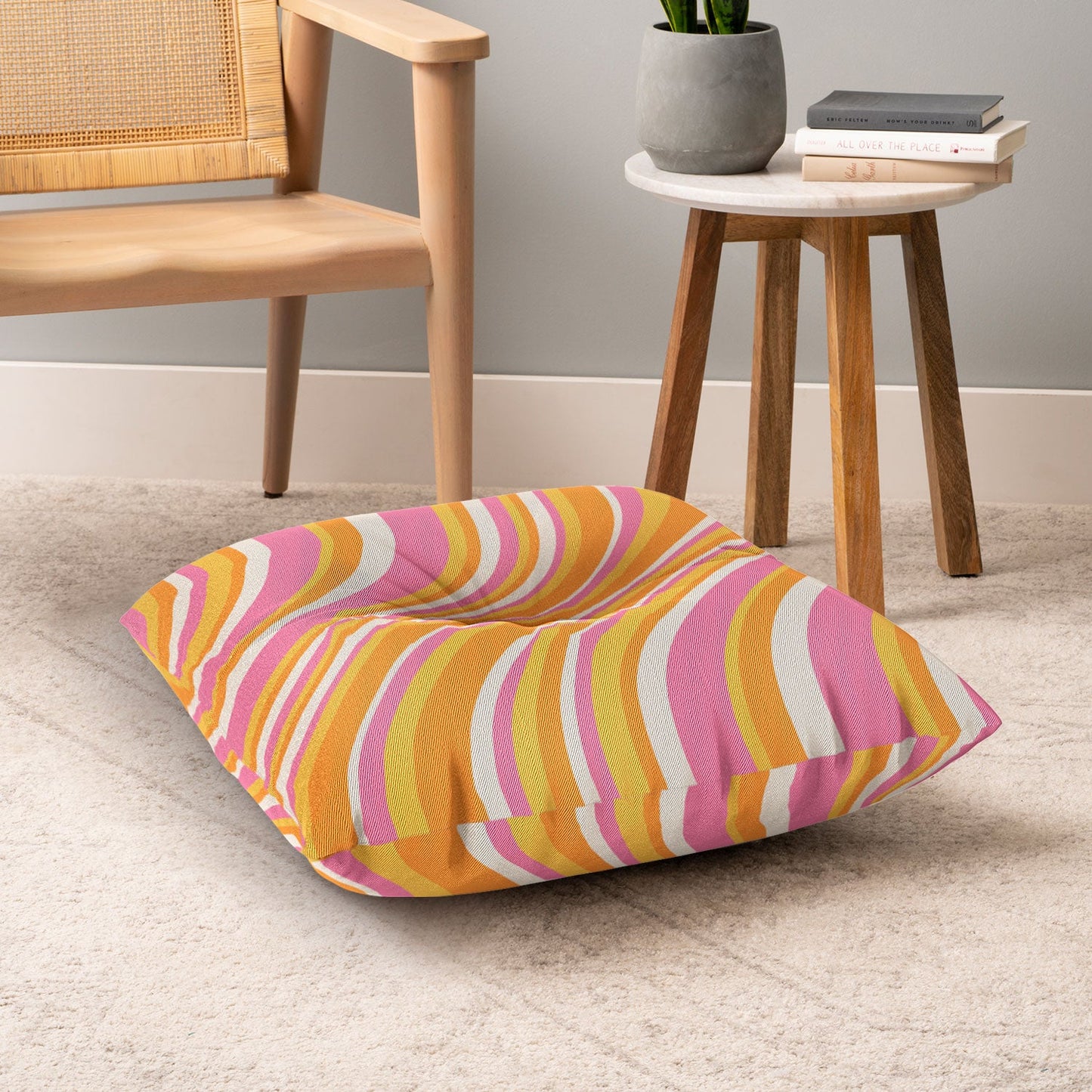 Colour Poems Wavy Retro Stripes III Floor Pillow Square