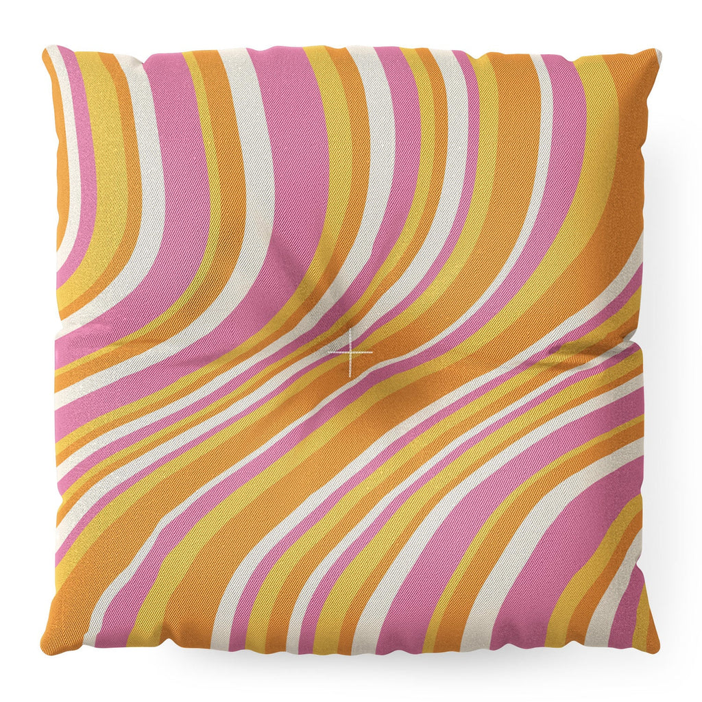Colour Poems Wavy Retro Stripes III Floor Pillow Square