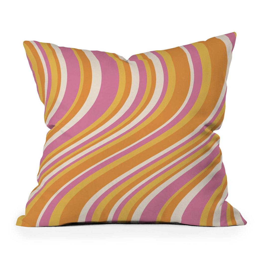 Colour Poems Wavy Retro Stripes III Outdoor Throw Pillow