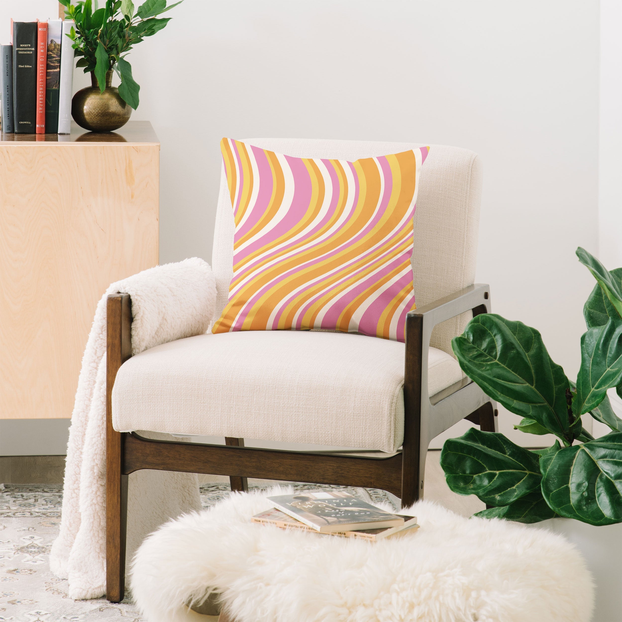 Colour Poems Wavy Retro Stripes III Throw Pillow