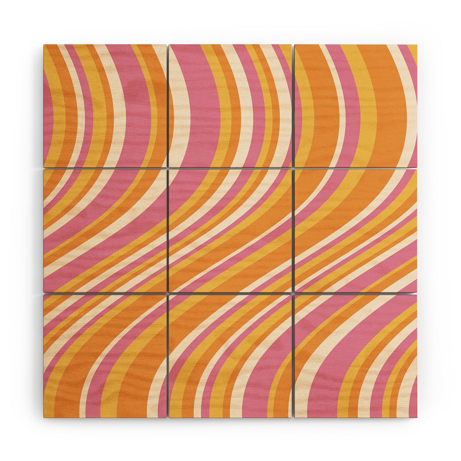 Colour Poems Wavy Retro Stripes III Wood Wall Mural