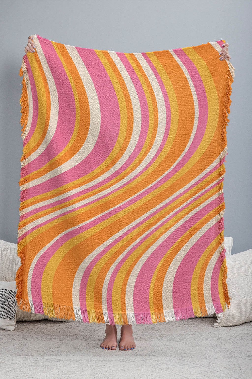 Colour Poems Wavy Retro Stripes III Throw Blanket