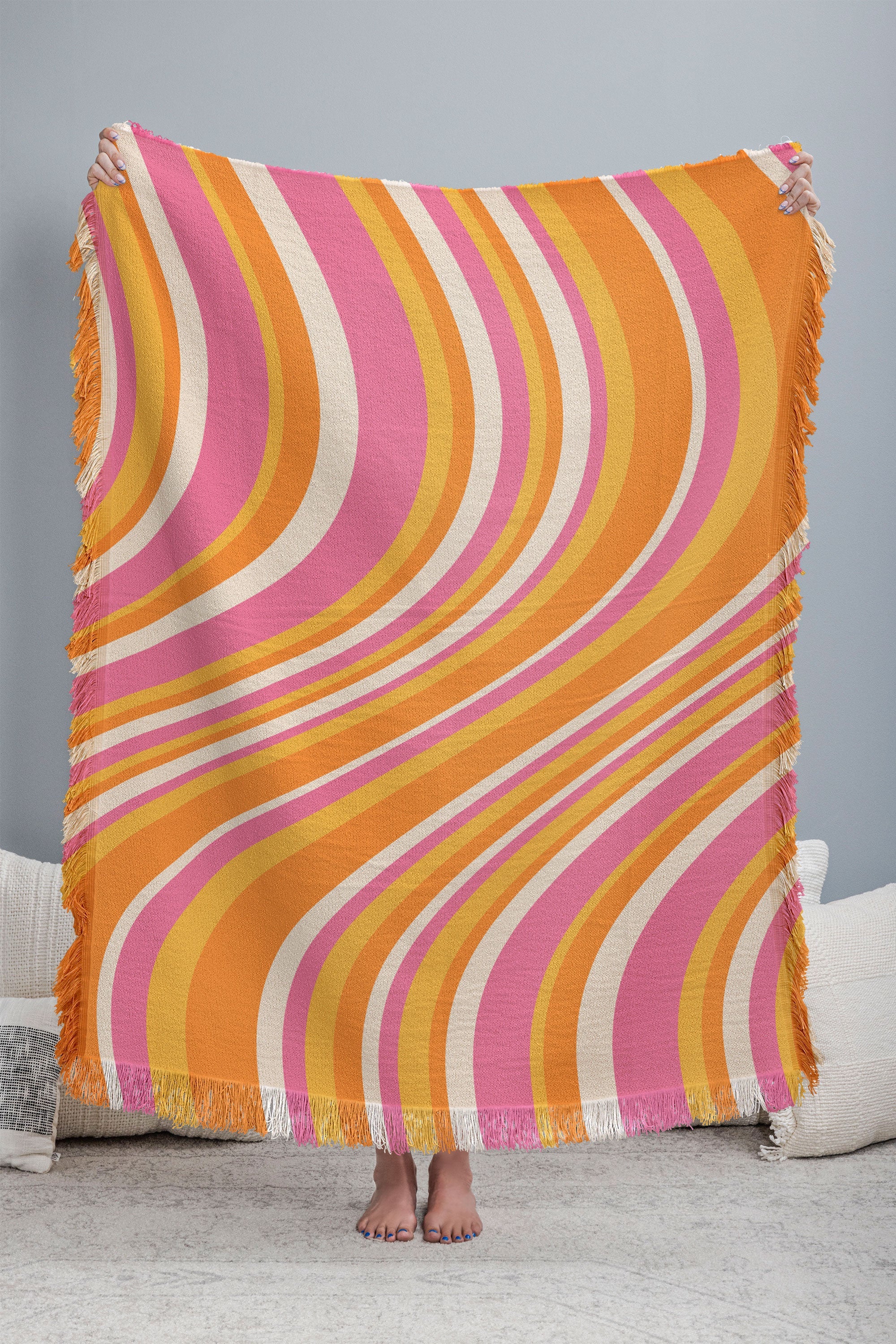 Colour Poems Wavy Retro Stripes III Throw Blanket