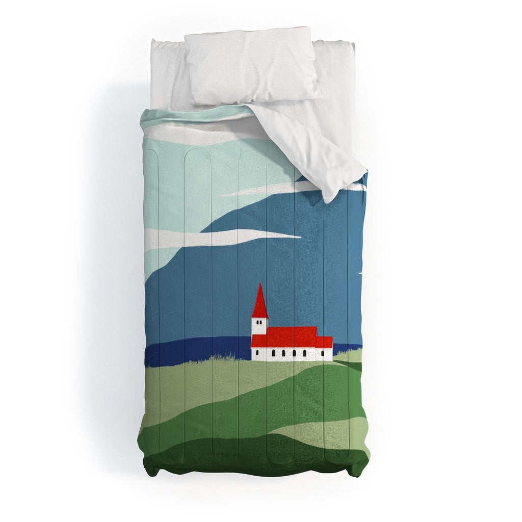 Valeria Frustaci Red roof in Iceland Comforter