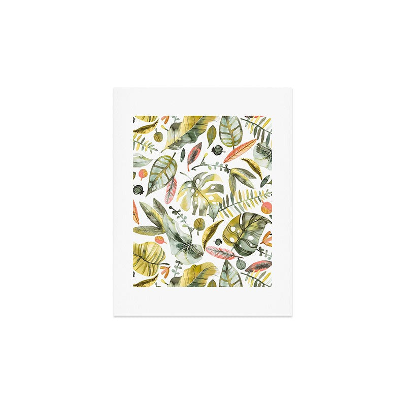 Ninola Design Botanic Retreat Tropical Jungle Leaves Botanical Green Orange Art Print
