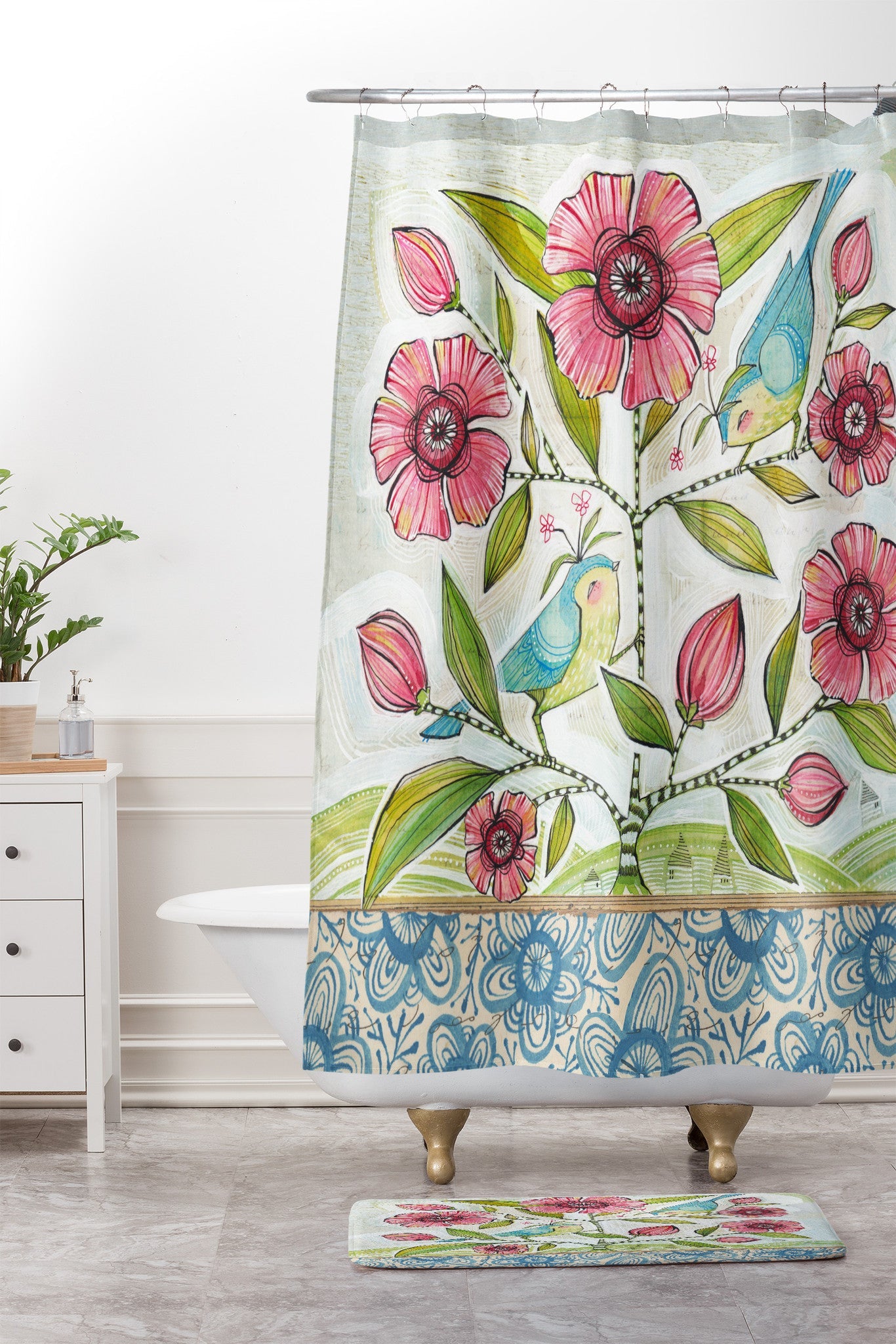 Cori Dantini Blue Birds Of Happiness Shower Curtain And Mat