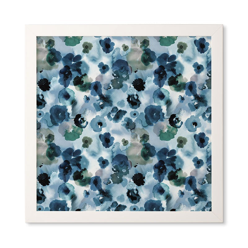 Ninola Design Botanic Retreat Ombre Abstract Watercolor Flowers Blue Navy Framed Wall Art