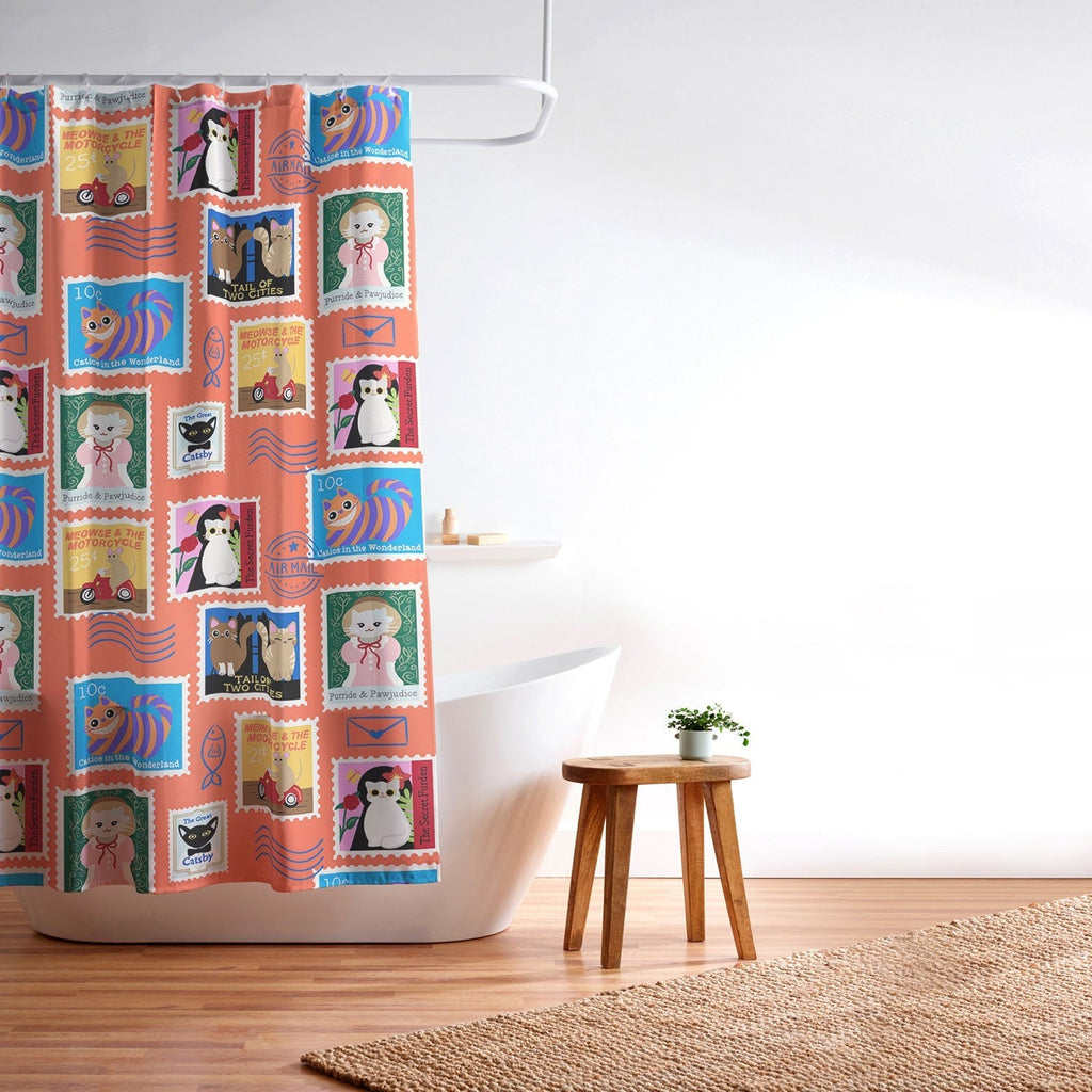 Design by Spark Classic Book Cat Stamps Shower Curtain