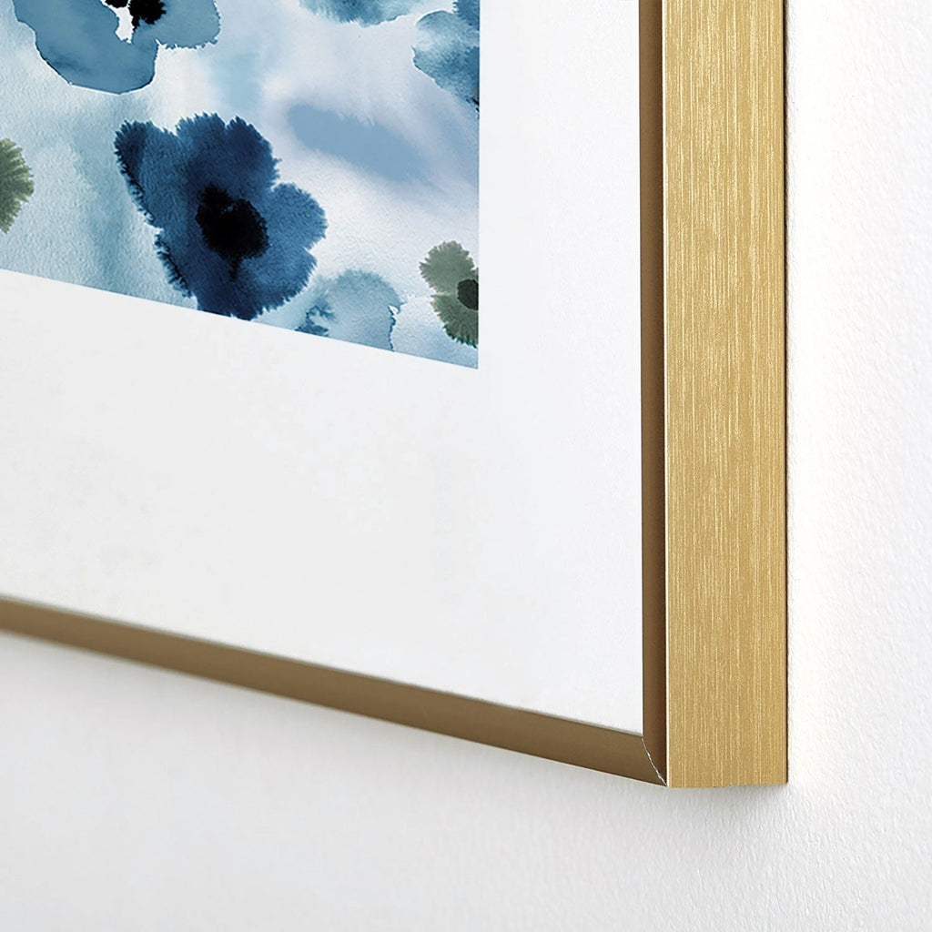 Ninola Design Botanic Retreat Ombre Abstract Watercolor Flowers Blue Navy Metal Framed Art Print