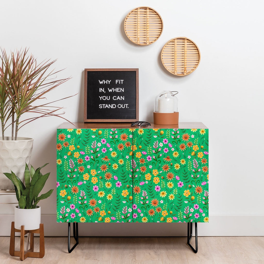Pimlada Phuapradit Ditsy Spring Floral Green Credenza