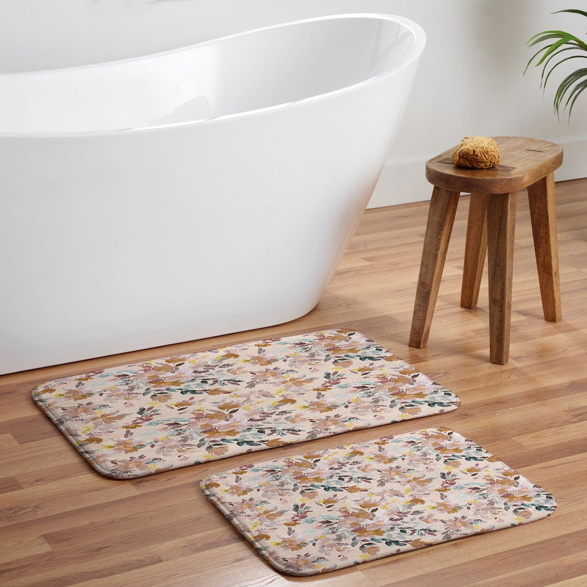 Ninola Design Botanic Retreat Floral Oleander Whimsical Soft Pink Memory Foam Bath Mat