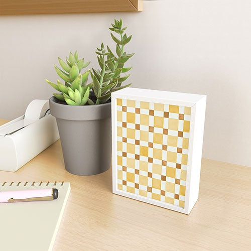 Ninola Design Everyday Artifact Checker Mosaic Tiles Geometry Yellow Framed Mini Art Print