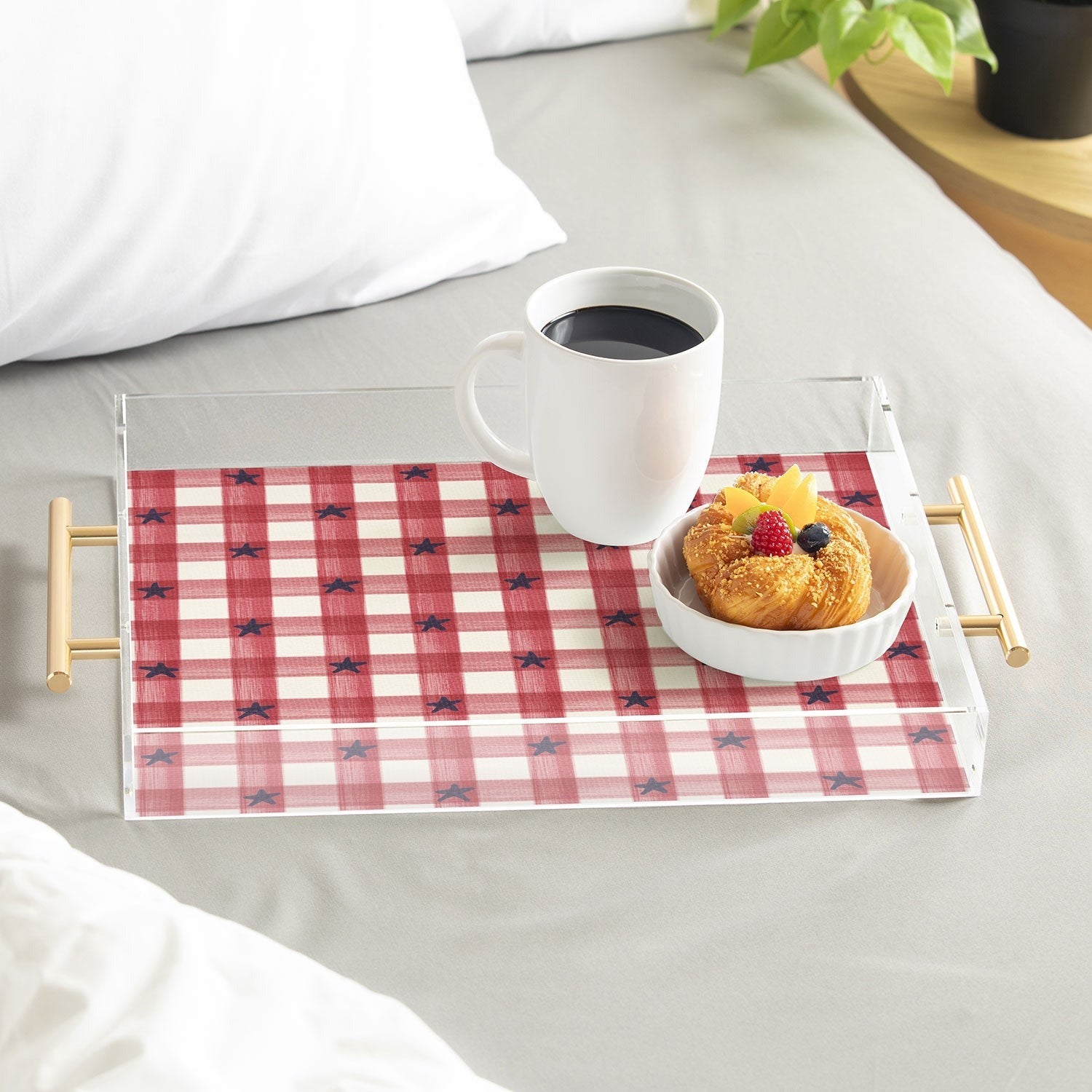 DENY Designs Red Gingham plus Stars Acrylic Tray