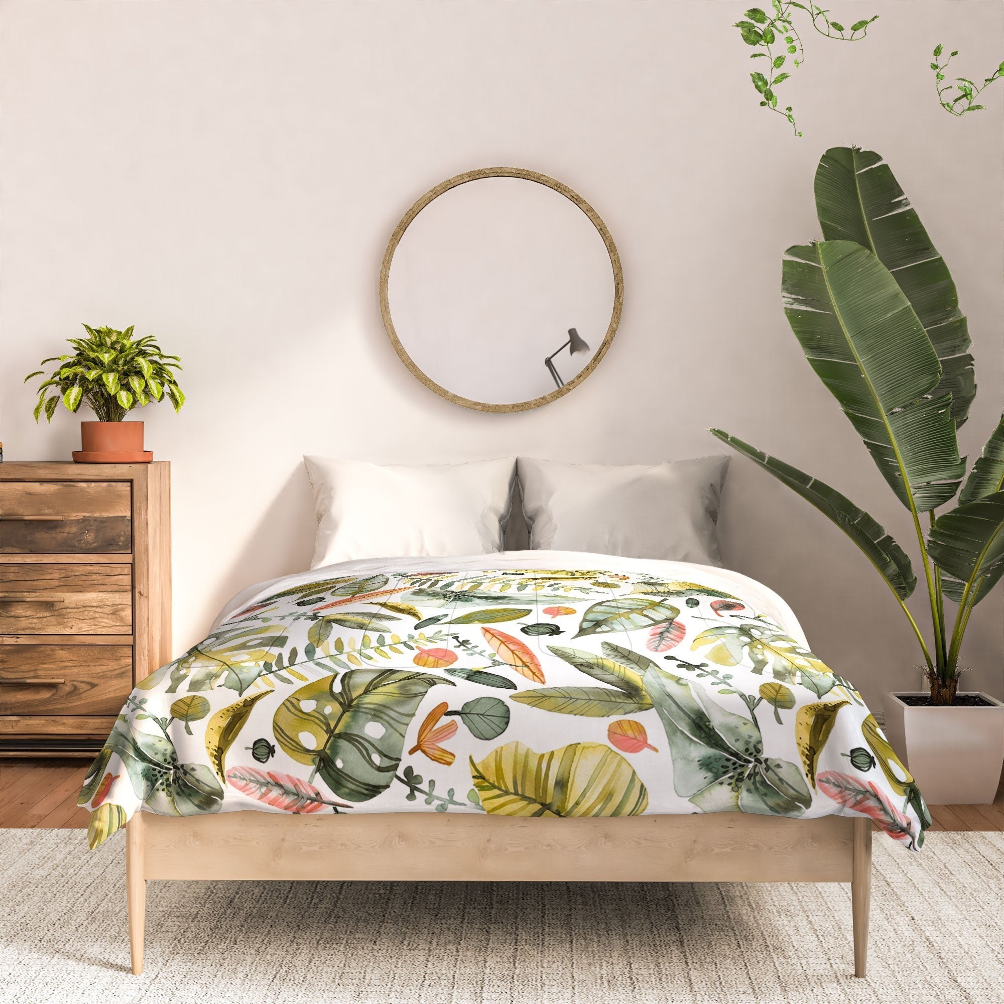 Ninola Design Botanic Retreat Tropical Jungle Leaves Botanical Green Orange Comforter