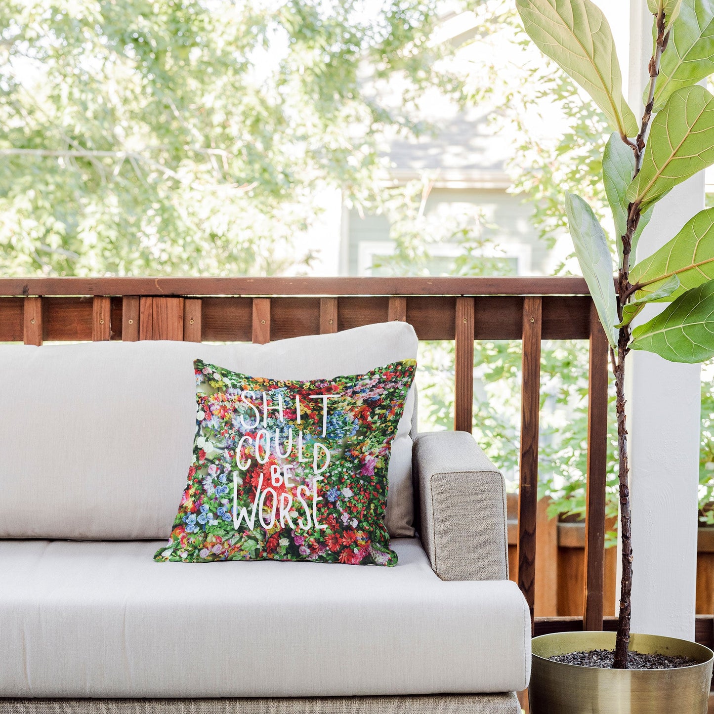 Craft Boner Shit could be worse floral typography Outdoor Throw Pillow