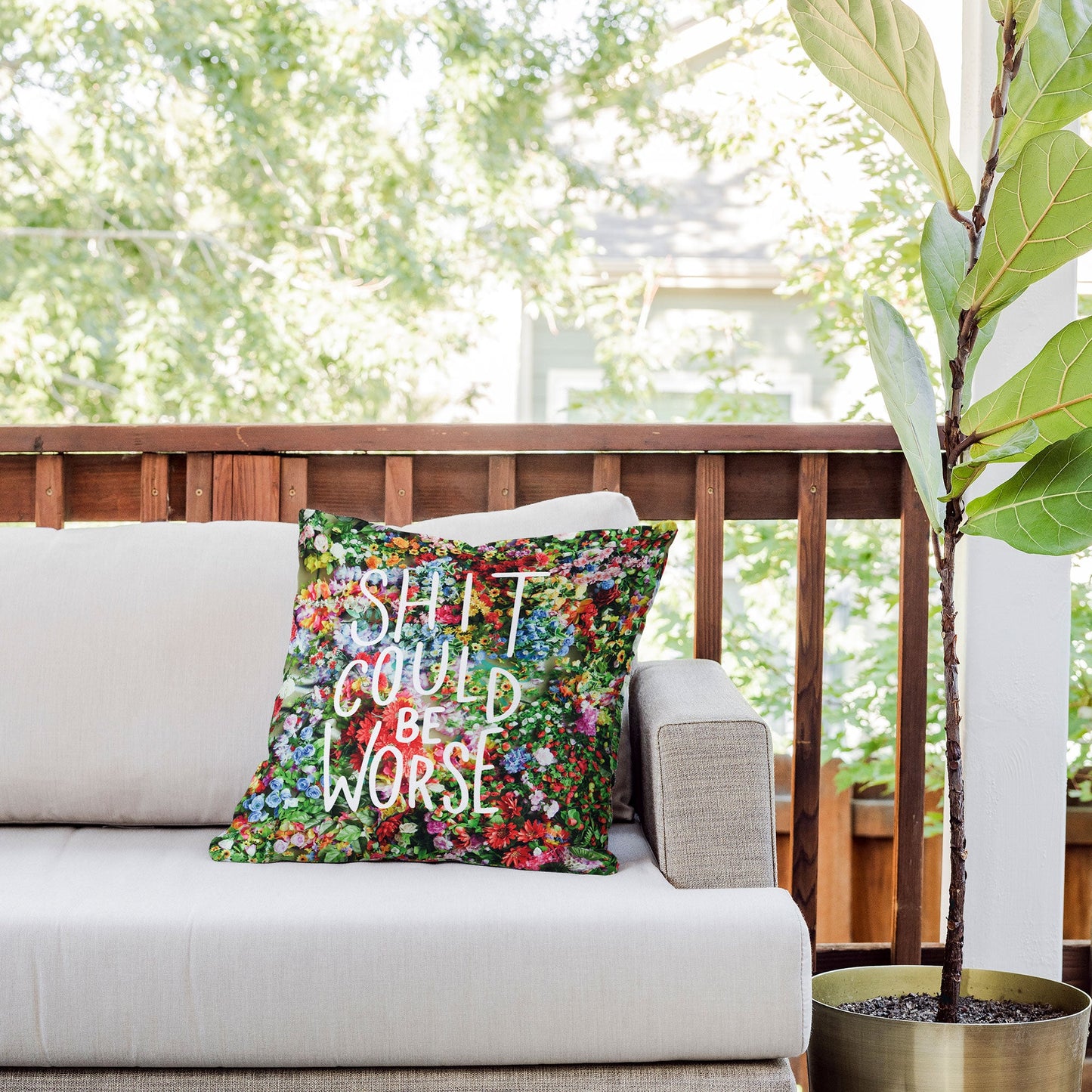 Craft Boner Shit could be worse floral typography Outdoor Throw Pillow