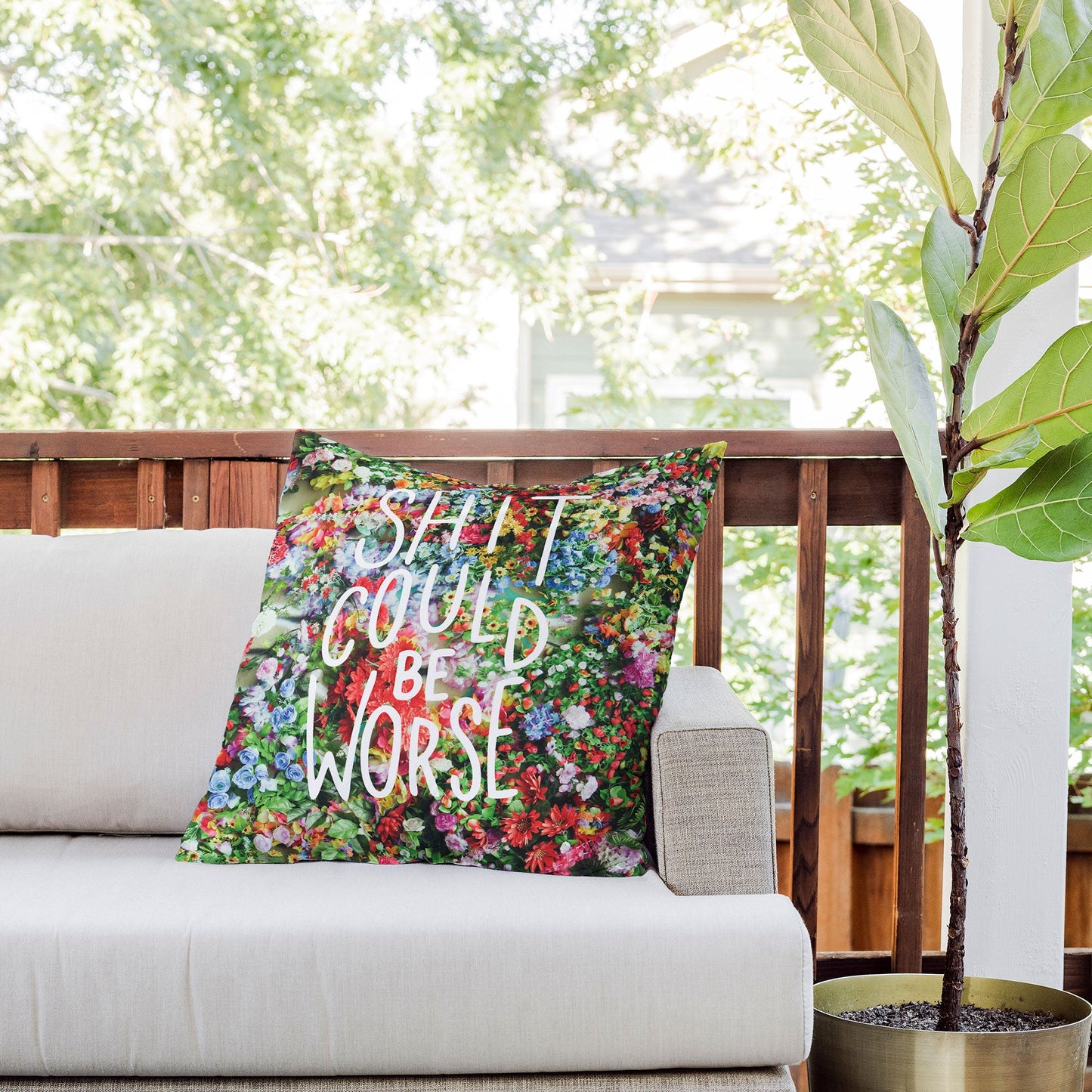 Craft Boner Shit could be worse floral typography Outdoor Throw Pillow