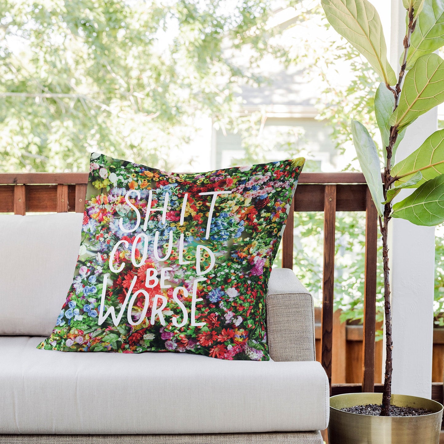 Craft Boner Shit could be worse floral typography Outdoor Throw Pillow