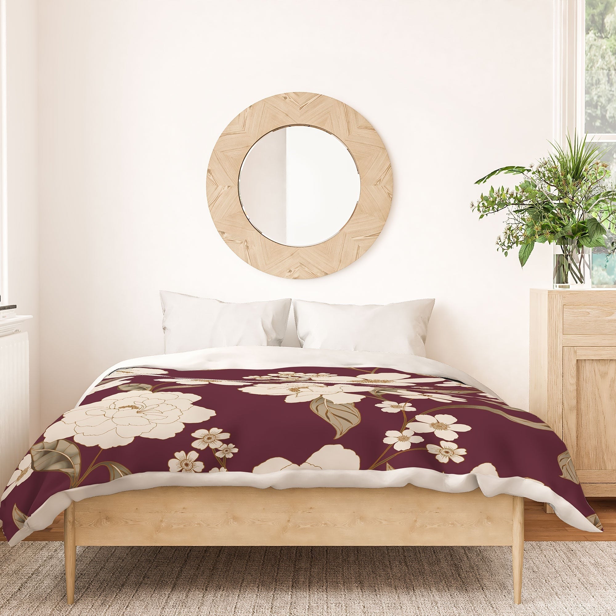 Gabriela Fuente Burgundy Floral Roberta Duvet Cover