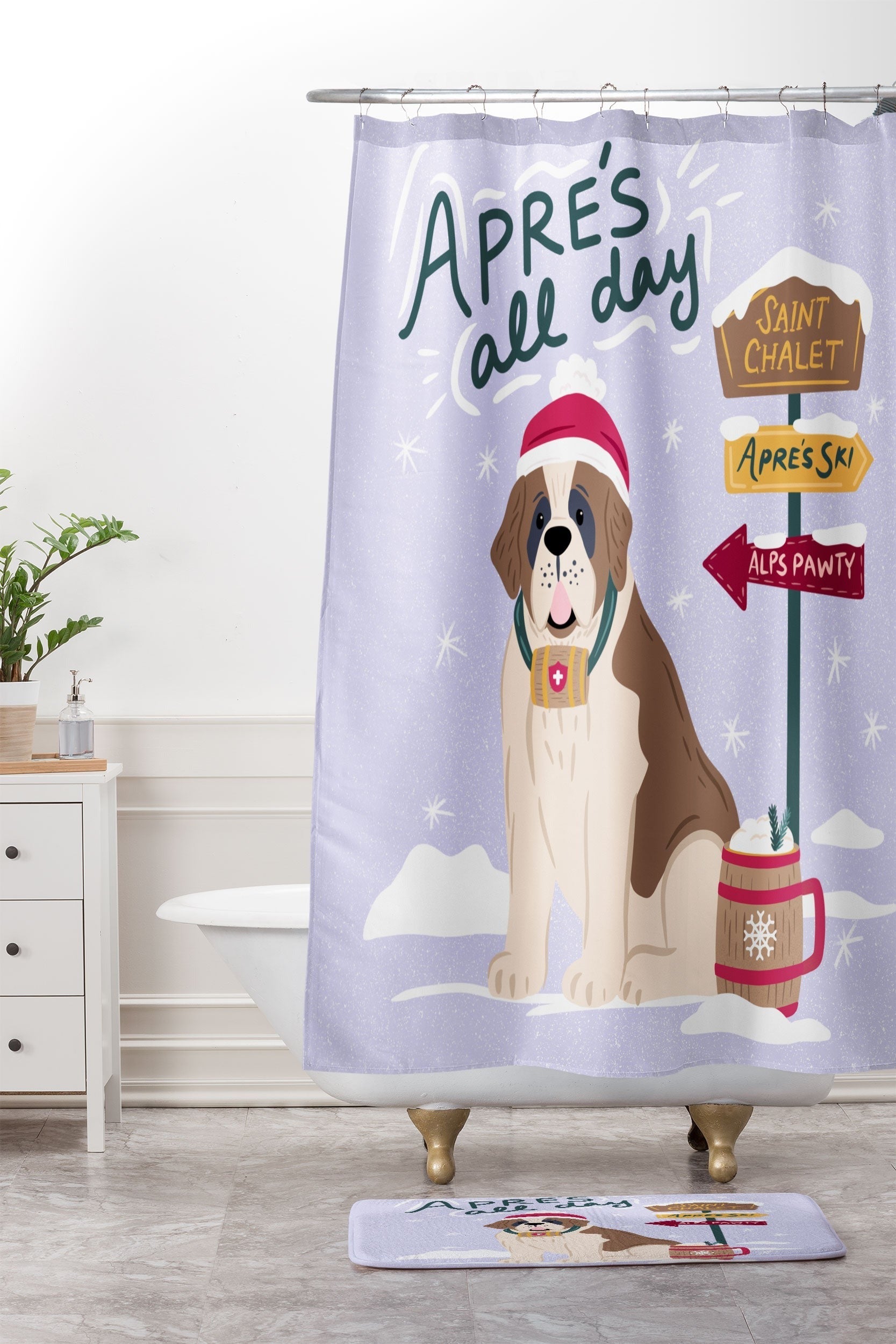 Design by Spark St Bernard Apres All Day Shower Curtain And Mat