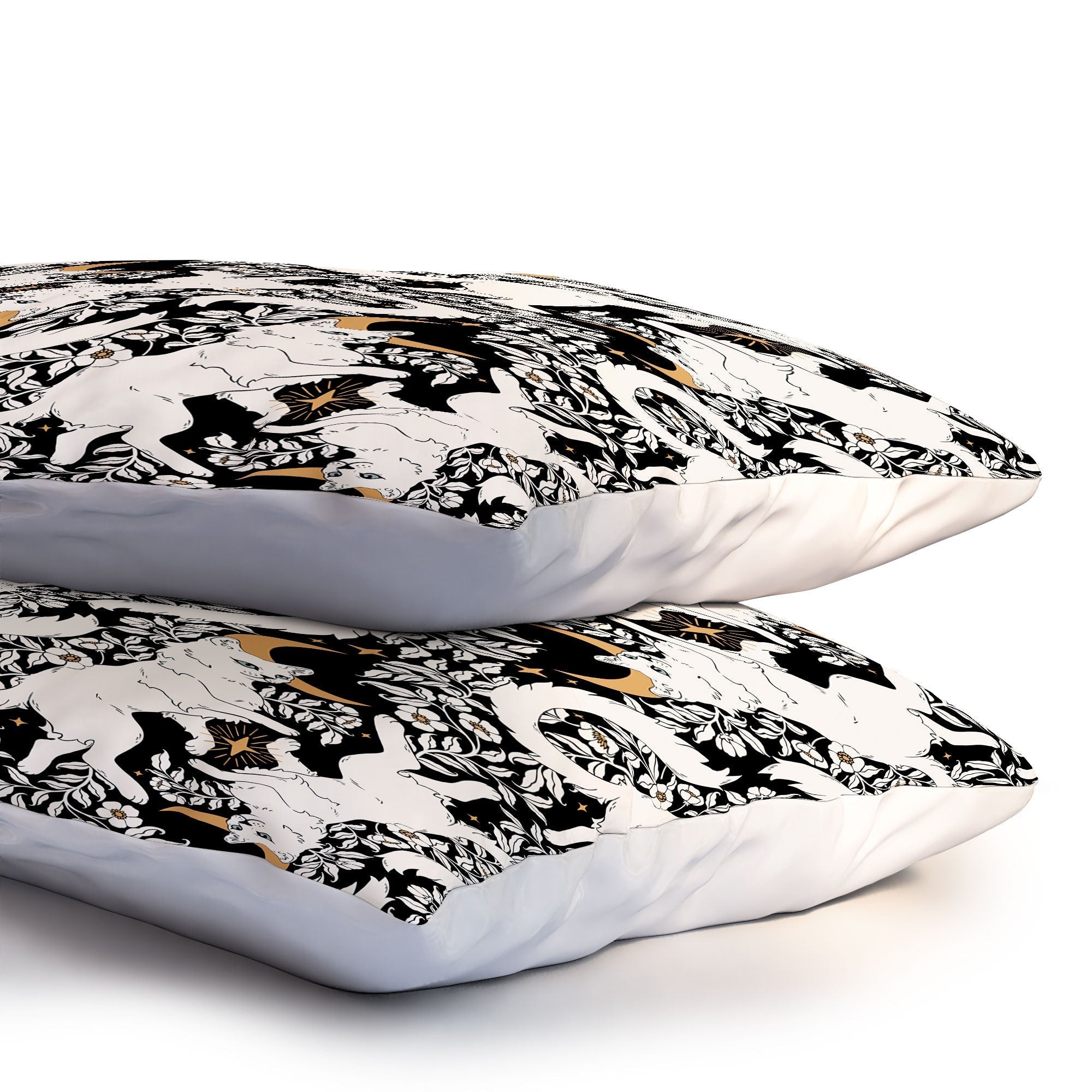 Avenie Celestial Cats Gold Pillow Shams