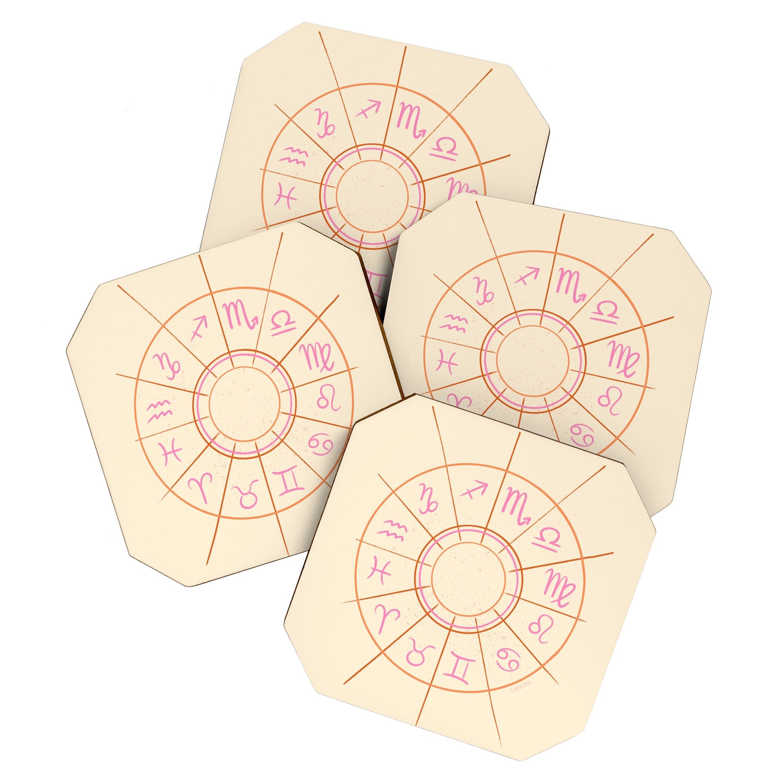 Little Om Zodiac Signs cream Coaster Set