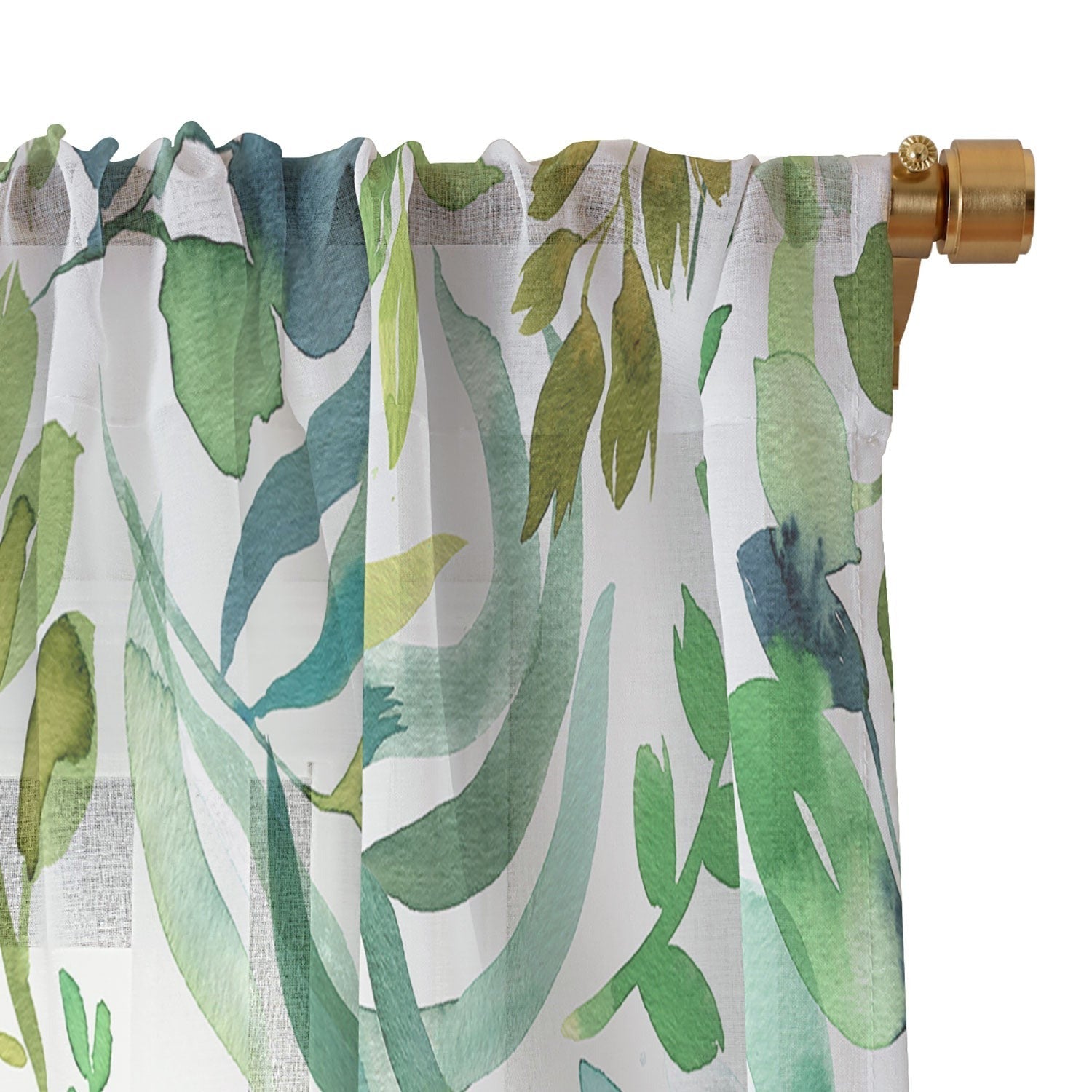 Ninola Design Botanic Retreat Loose Botanical Leaves Watercolor Green Sheer Non Repeat