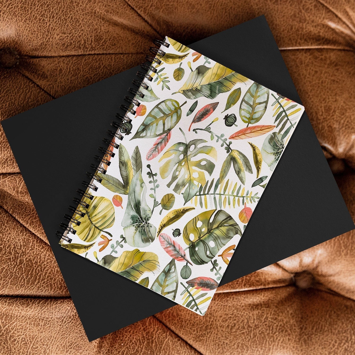 Ninola Design Botanic Retreat Tropical Jungle Leaves Botanical Green Orange Spiral Notebook