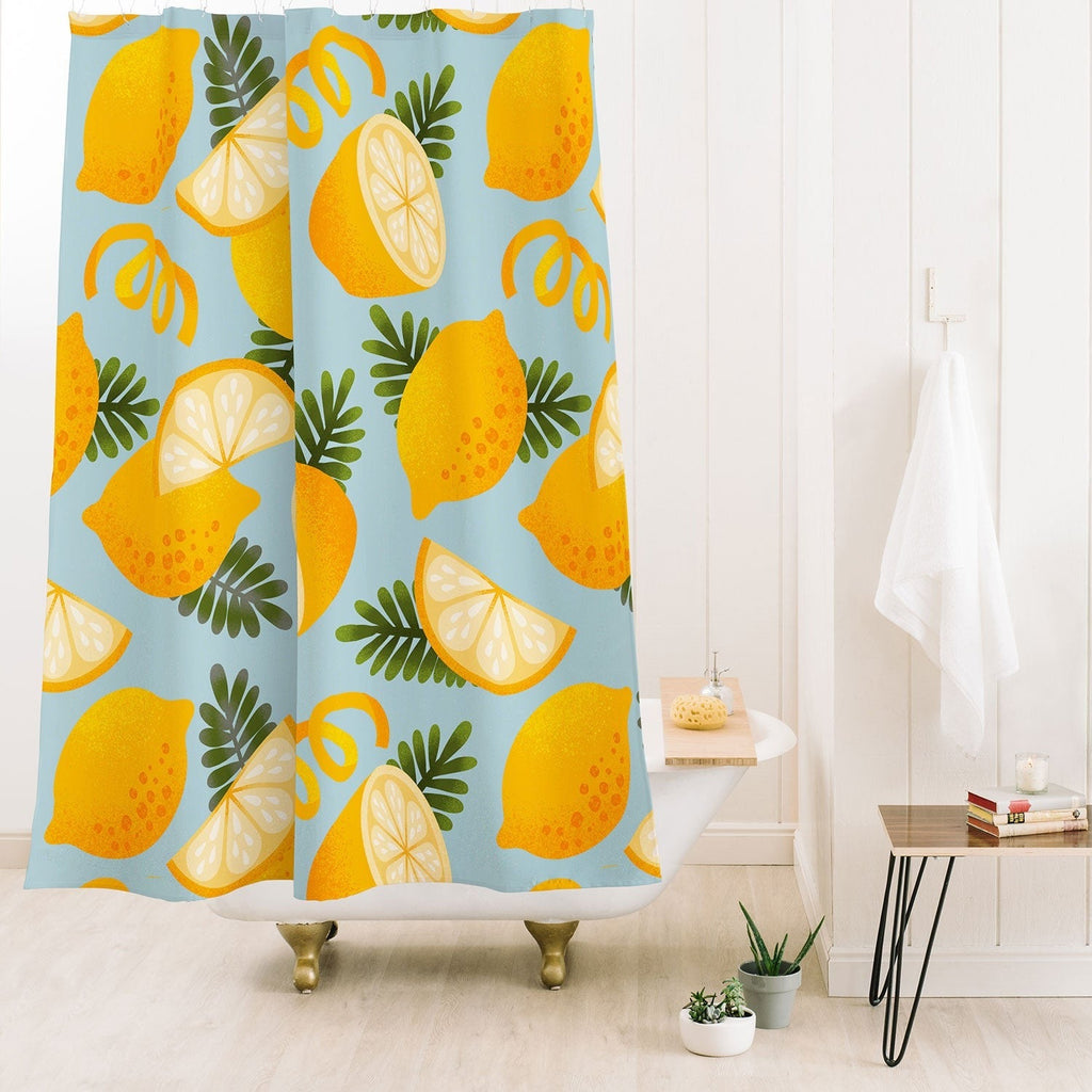 Jessica Molina Lemon Pattern on Sky Blue Shower Curtain