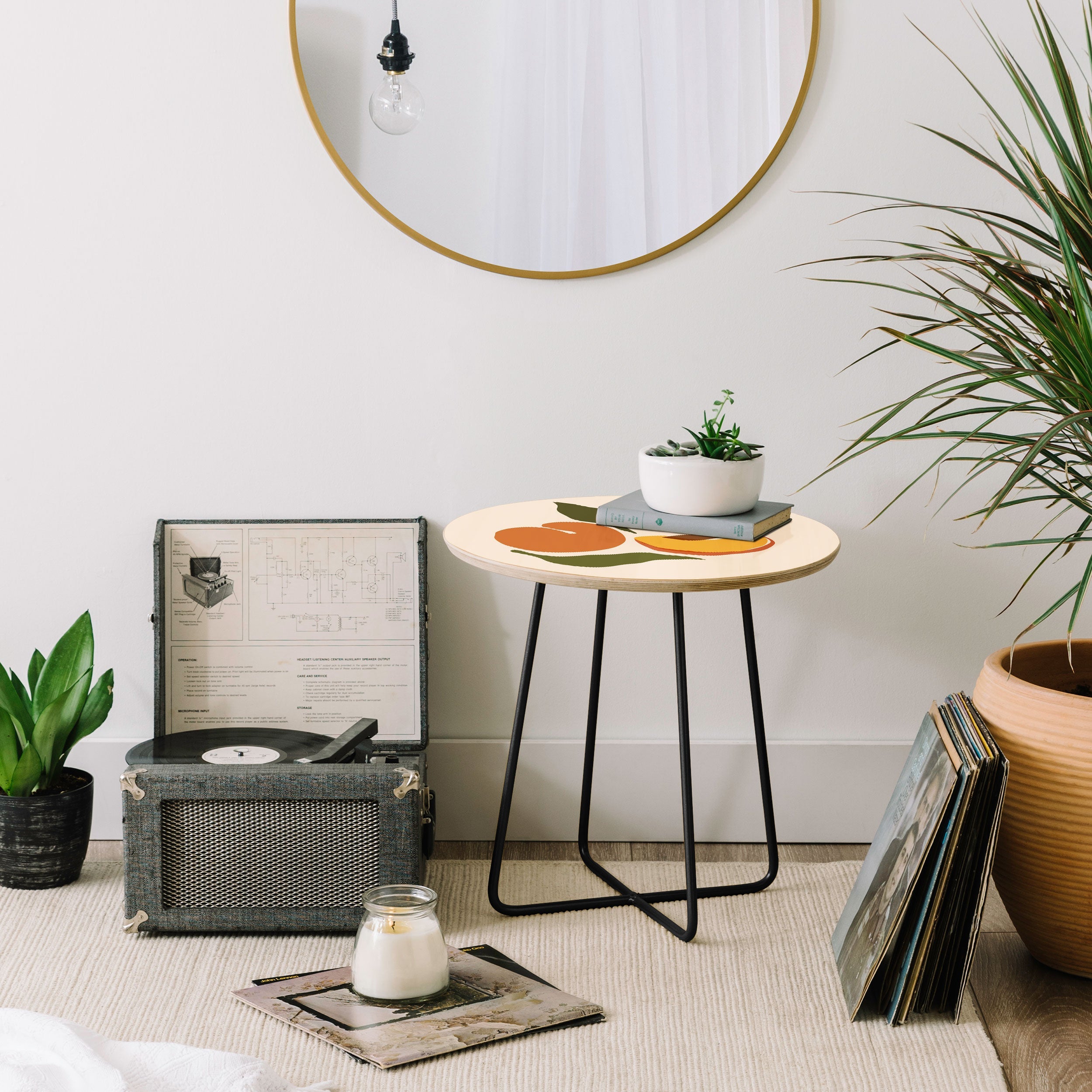 Cuss Yeah Designs Yellow Peaches Round Side Table
