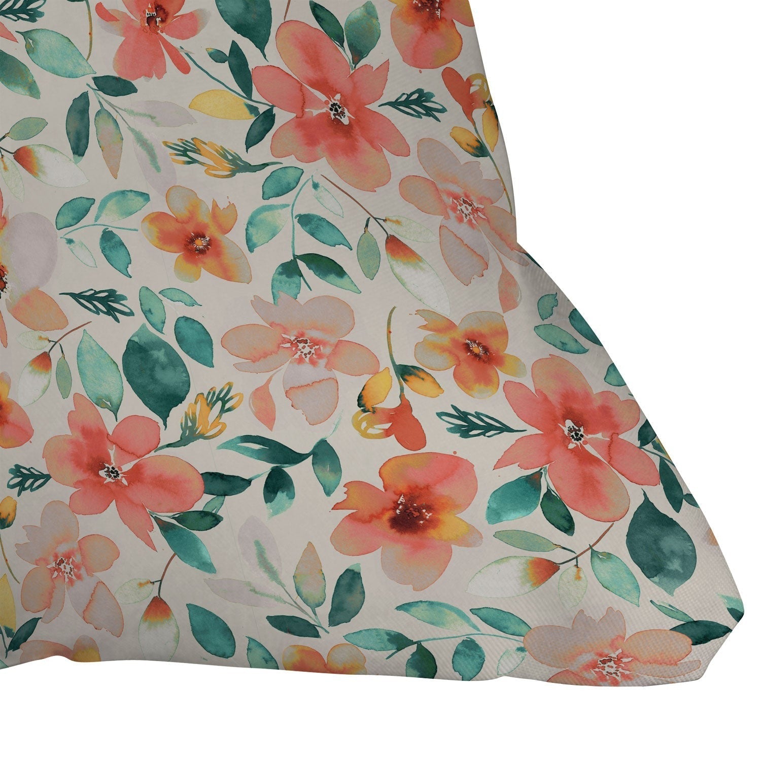 Ninola Design Botanic Retreat Tropical Whimsical Flowers Coral Green Outdoor Throw Pillow