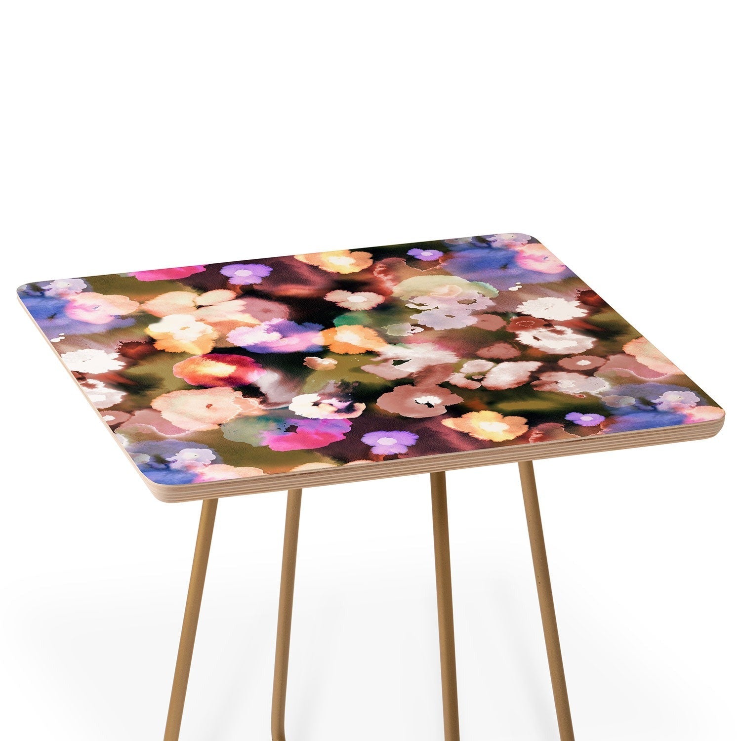Ninola Design Botanic Retreat Ombre Abstract Watercolor Flowers Pink gold Side Table