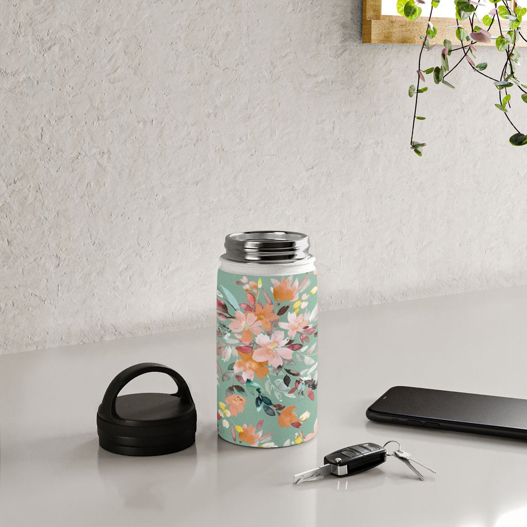 Ninola Design Botanic Retreat Floral Oleander Whimsical Teal Green Water Bottle
