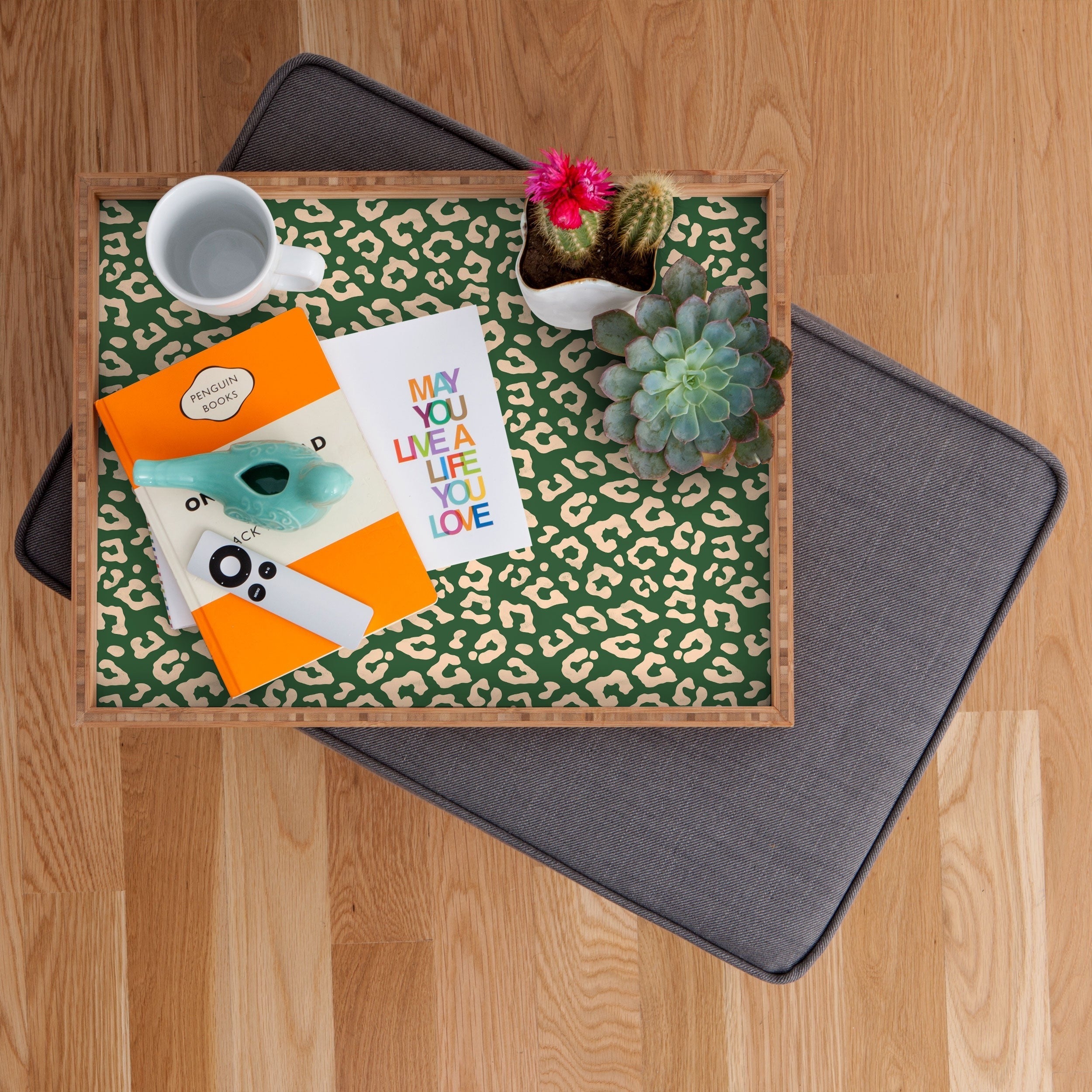 Avenie BR Cheetah Print In Green Rectangular Tray