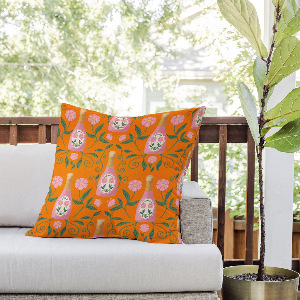 Design by Spark Rose Bubbly And Florals Outdoor Throw Pillow