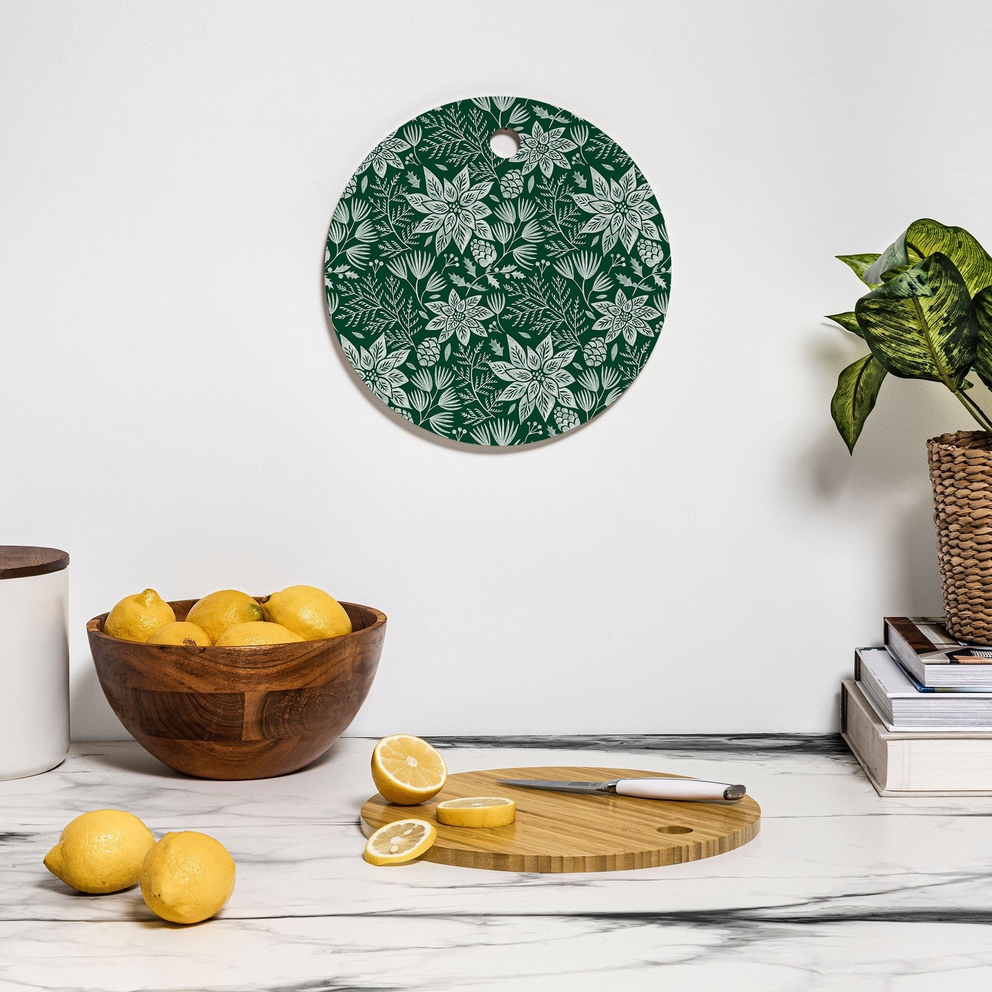 Pimlada Phuapradit Christmas Poinsettia Cutting Board Round
