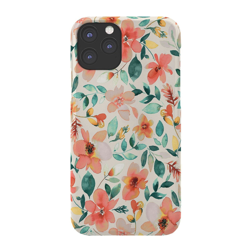 Ninola Design Botanic Retreat Tropical Whimsical Flowers Coral Green Phone Case