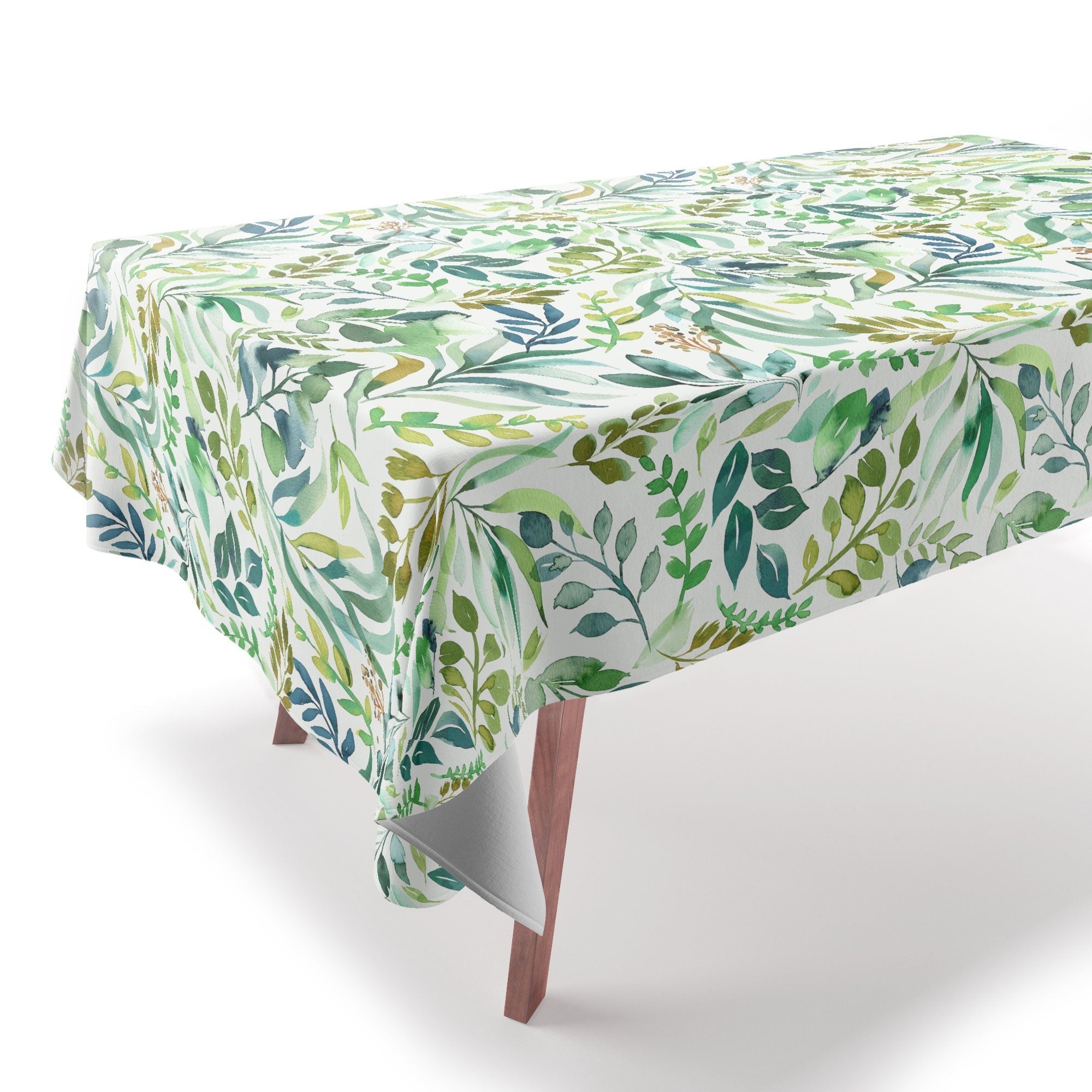 Ninola Design Botanic Retreat Loose Botanical Leaves Watercolor Green Tablecloth