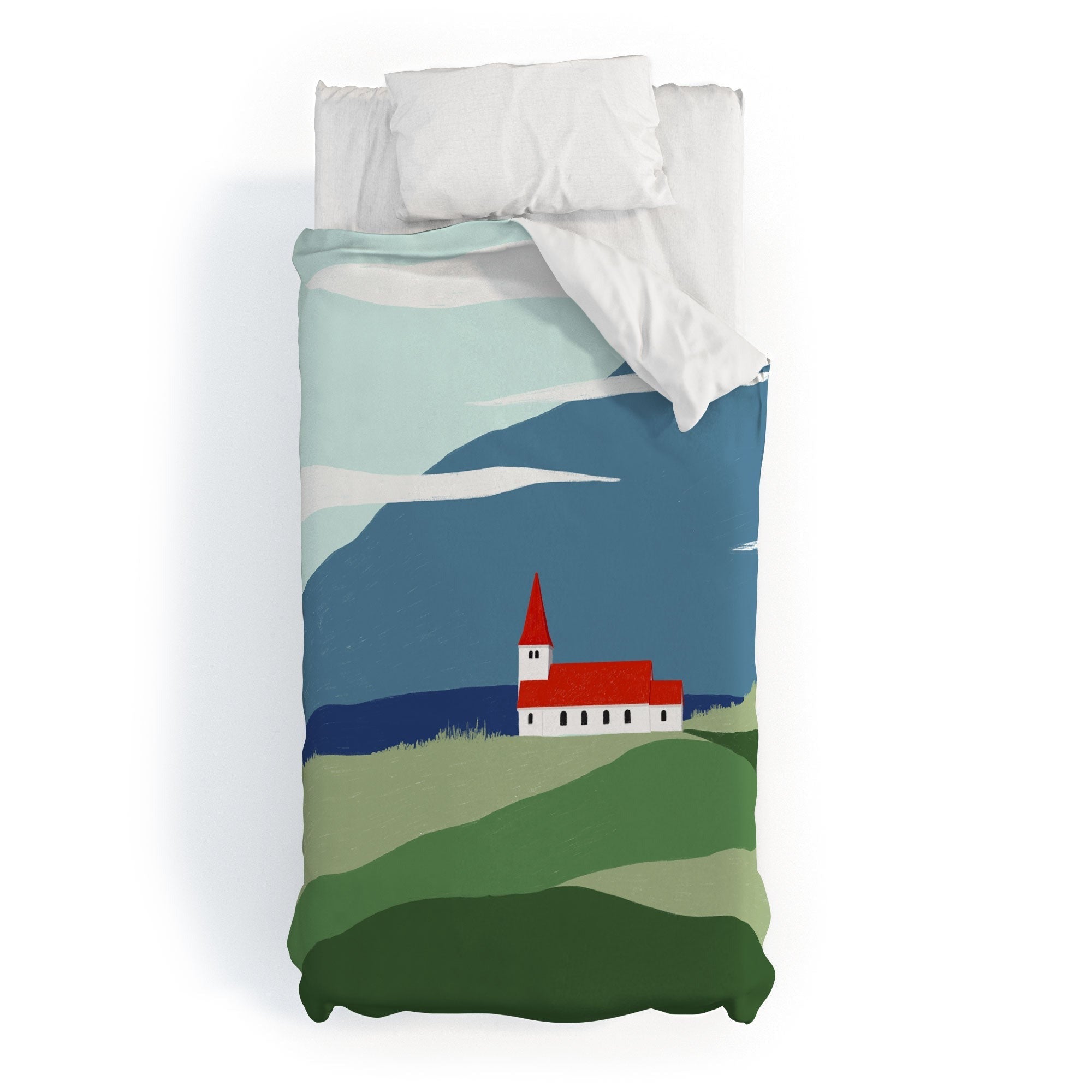 Valeria Frustaci Red roof in Iceland Duvet Cover