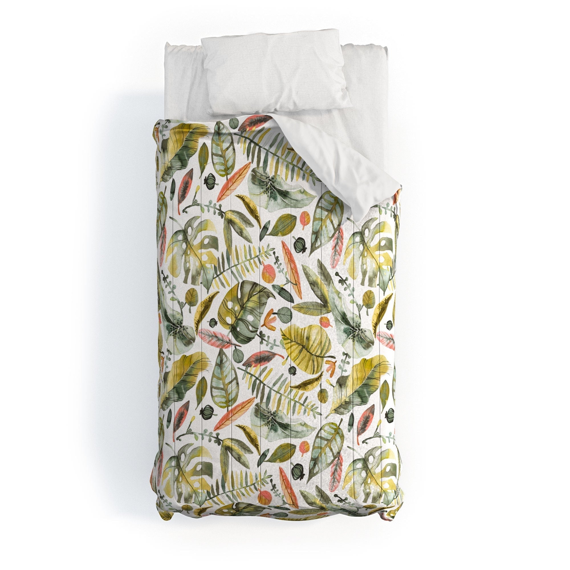 Ninola Design Botanic Retreat Tropical Jungle Leaves Botanical Green Orange Comforter