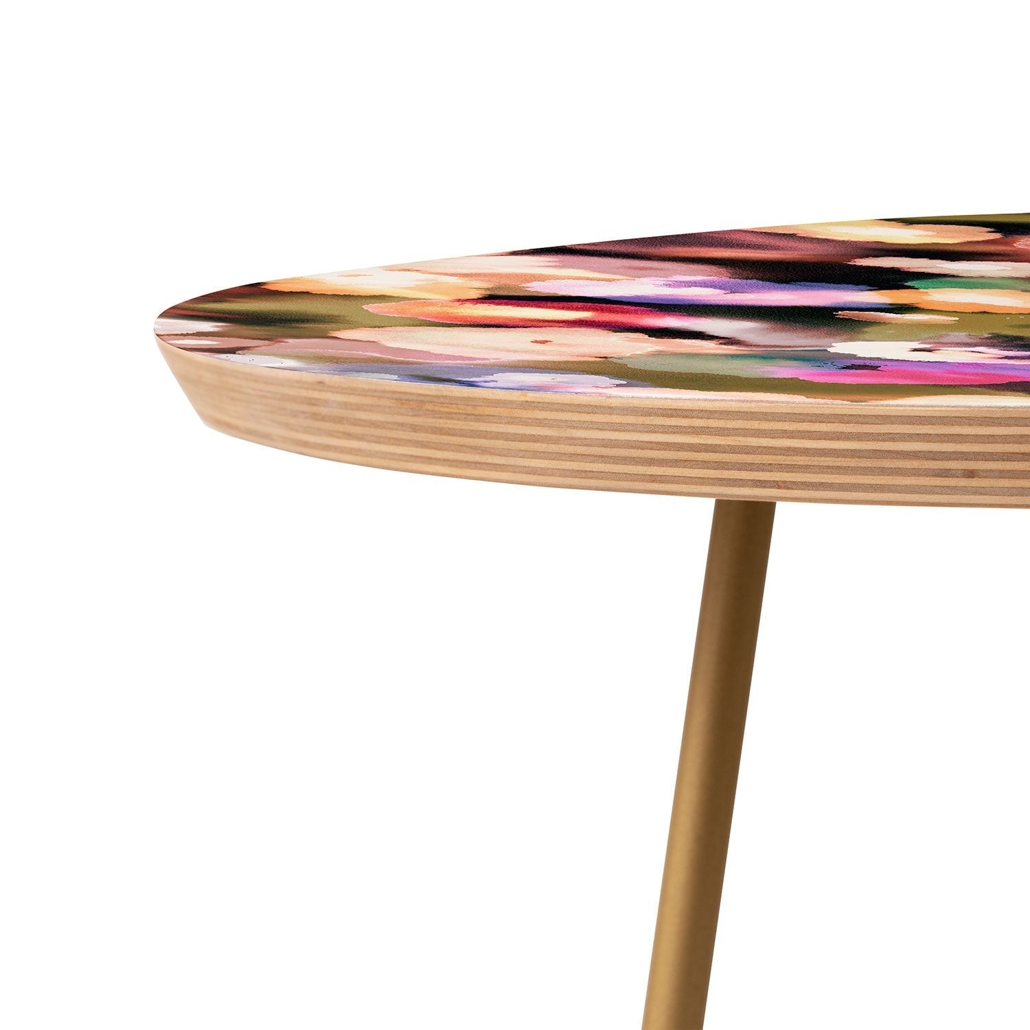 Ninola Design Botanic Retreat Ombre Abstract Watercolor Flowers Pink gold Round Side Table