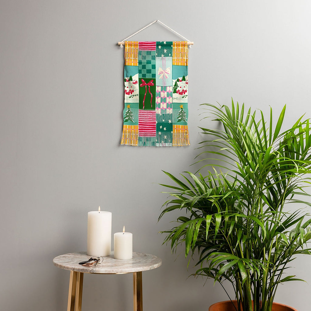 LouBruzzoni Cozy Christmas Patchwork Wall Hanging Portrait