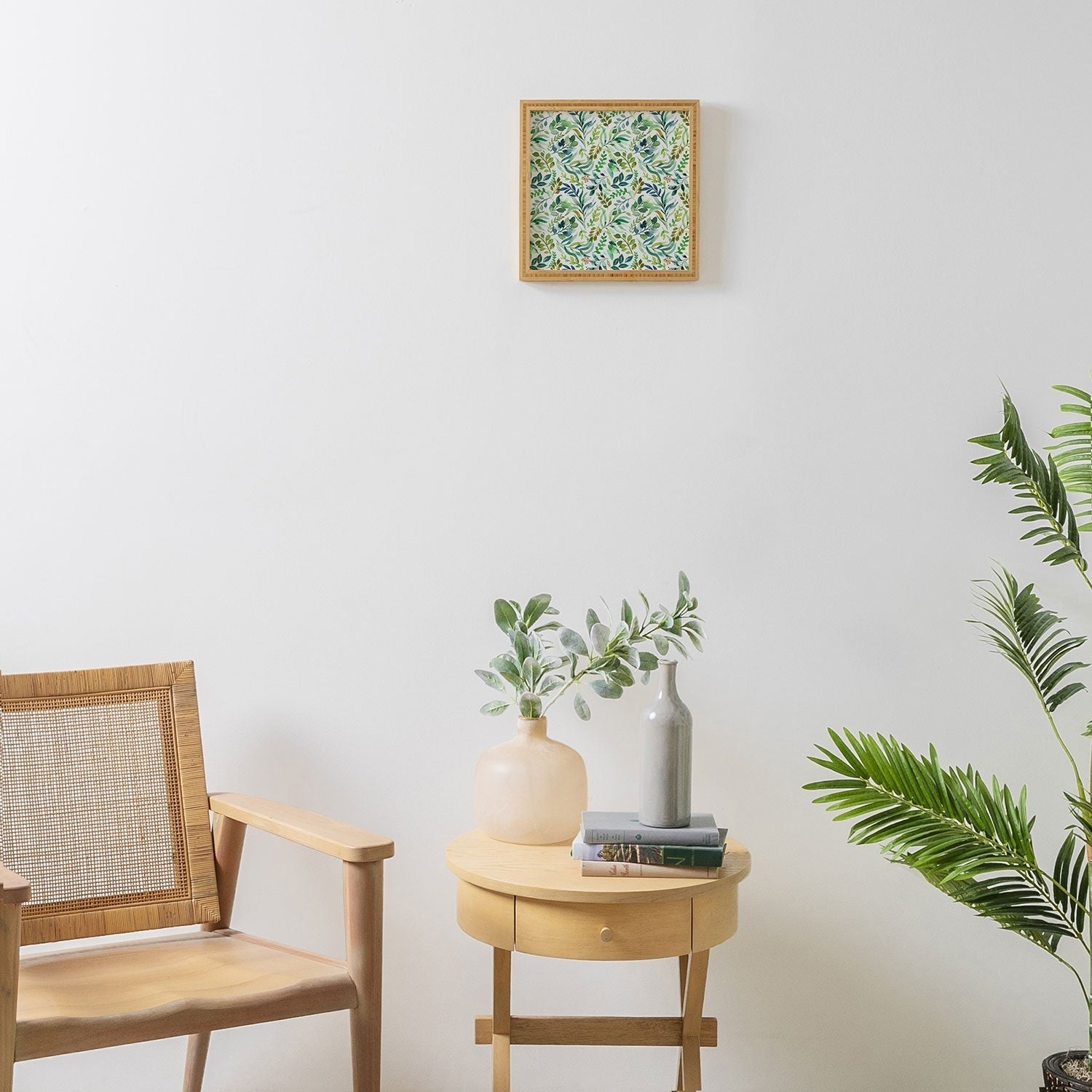 Ninola Design Botanic Retreat Loose Botanical Leaves Watercolor Green Framed Wall Art