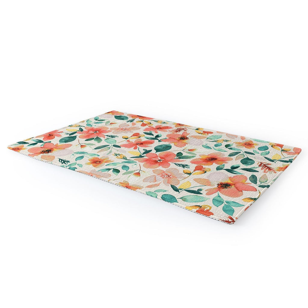 Ninola Design Botanic Retreat Tropical Whimsical Flowers Coral Green Area Rug