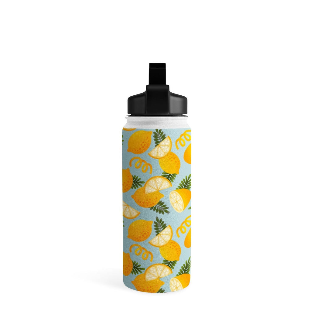 Jessica Molina Lemon Pattern on Sky Blue Water Bottle