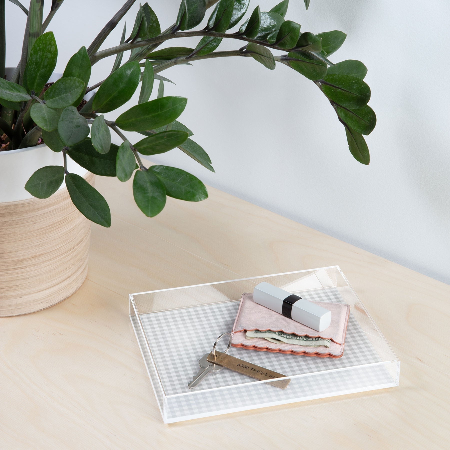 Colour Poems Gingham Plaid Pattern Cloud White Acrylic Tray