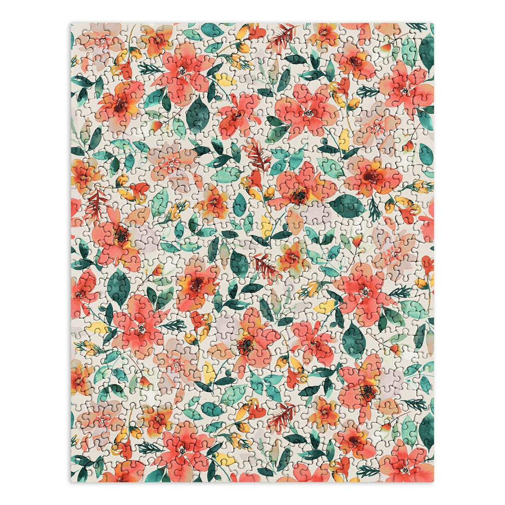 Ninola Design Botanic Retreat Tropical Whimsical Flowers Coral Green Puzzle
