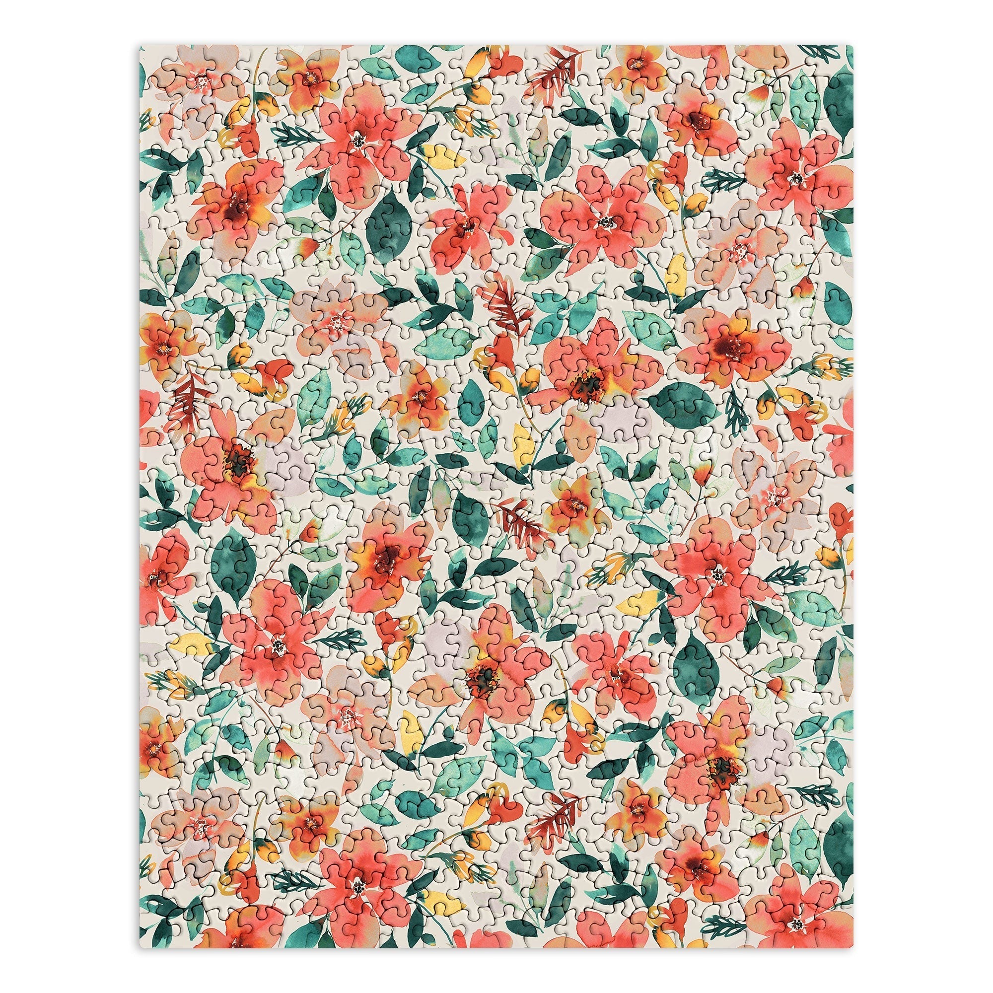 Ninola Design Botanic Retreat Tropical Whimsical Flowers Coral Green Puzzle